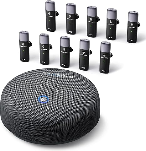 CS02 Conference Speaker and Microphone, 10 Wireless Mics 360 Degree Pickup