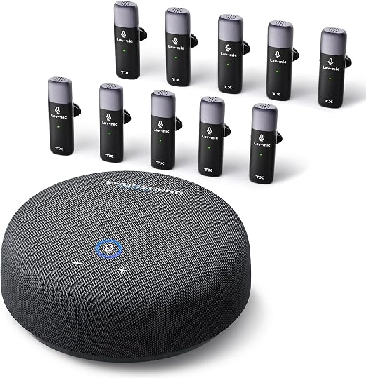 CS02 Conference Speaker and Microphone, 10 Wireless Mics 360 Degree Pickup