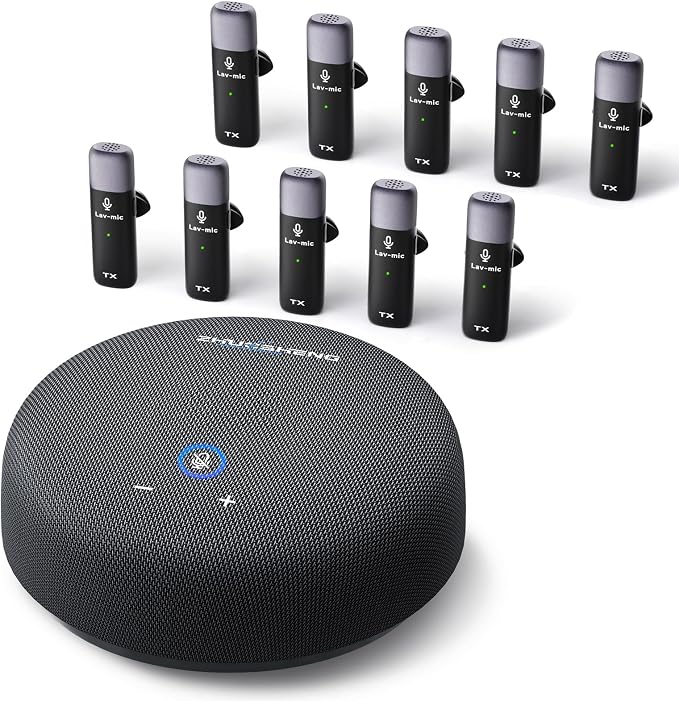 CS02 Conference Speaker and Microphone, 10 Wireless Mics 360 Degree Pickup