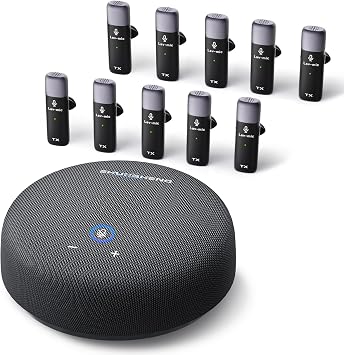 CS02 Conference Speaker and Microphone, 10 Wireless Mics 360 Degree Pickup