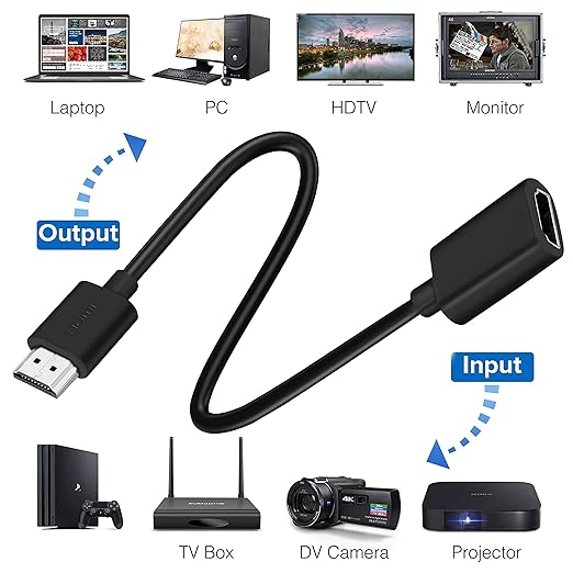 SaiTech IT 2 Pack 19 Pin Male to Female HDMI Extension Cable Support 4K 1080P HDMI Extender Adapter Converter Compatible for TV Stick DVD HDTV LCD HD TV – (1FT, Black)