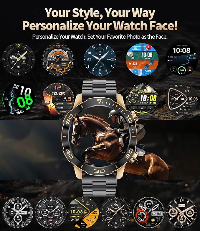 Military Smart Watch for Men(Answer/Calls),1.43''AMOLED Screen,500mAh 5ATM Waterproof,170 Sports Modes, Fitness Tracker Watch with Heart Rate/Sleep Tracking/Blood Pressure for Android/iOS,Smartwatch