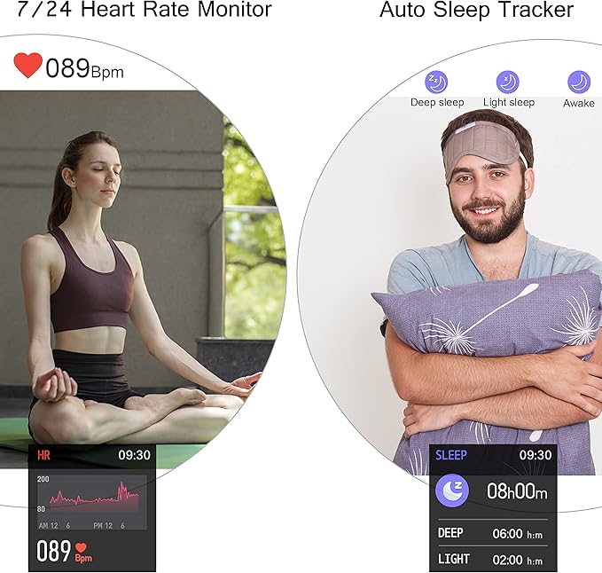 Popglory Smart Watch, Smartwatch with Blood Pressure, Blood Oxygen Monitor, Fitness Tracker with Heart Rate Monitor, Full Touch Fitness Watch for Android & iOS for Men Women (Black)