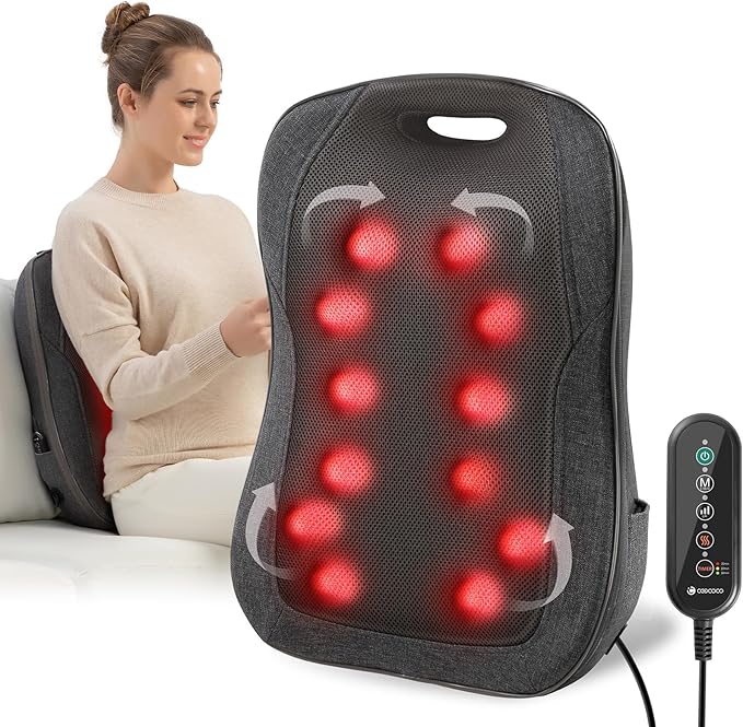 CooCoCo Shiatsu Back Massager with Heat, FSA Eligible Massager for Lower Back Pain Relief, Deep Tissue Kneading Massage, HSA Store Eligible Items, for Home Office Use
