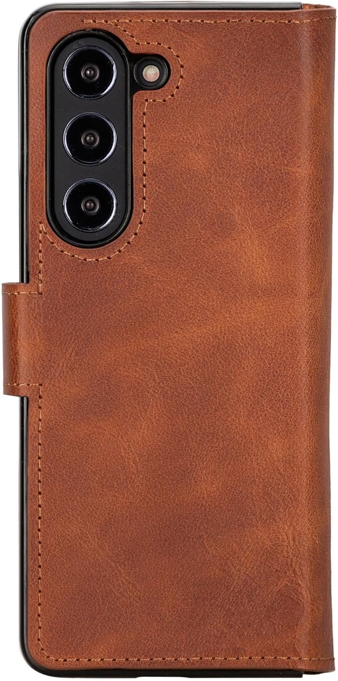 Venito Trieste for Galaxy Z Fold 5 Case Handmade, Ultimate Protection with Full Grain Leather, Premium Phone Wallet Case for Galaxy Z Fold 5, Antique Brown