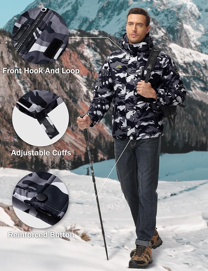 MAGCOMSEN Men's Winter Coats Water Resistant Ski Snow Jacket Warm Fleece Jacket Parka Raincoats With Hood Multi-Pockets
