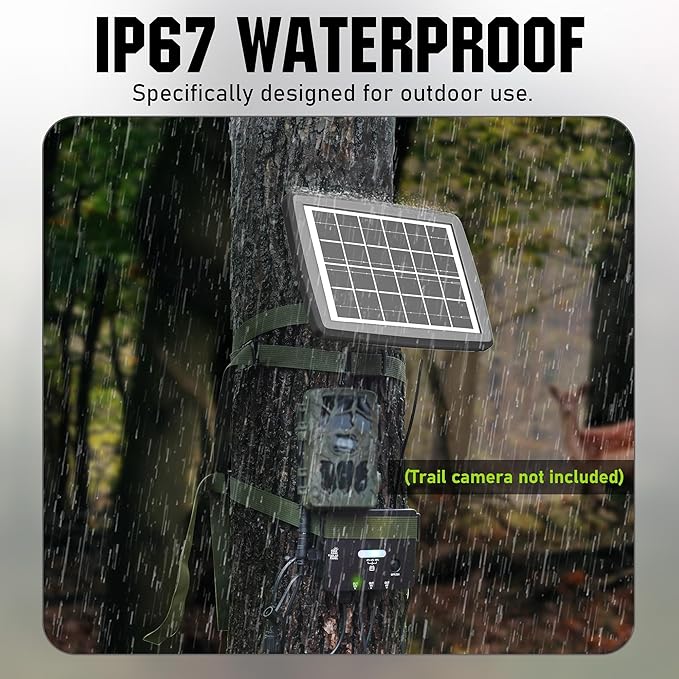 SUNAPEX Solar Panel for Trail Camera, 4500mAh Solar Battery Charger with Built-in Battery and Controller, DC 6V/9V/12V Output, for Trail Camera Hunting Accessory (3W Solar Charger for Trail Camera)