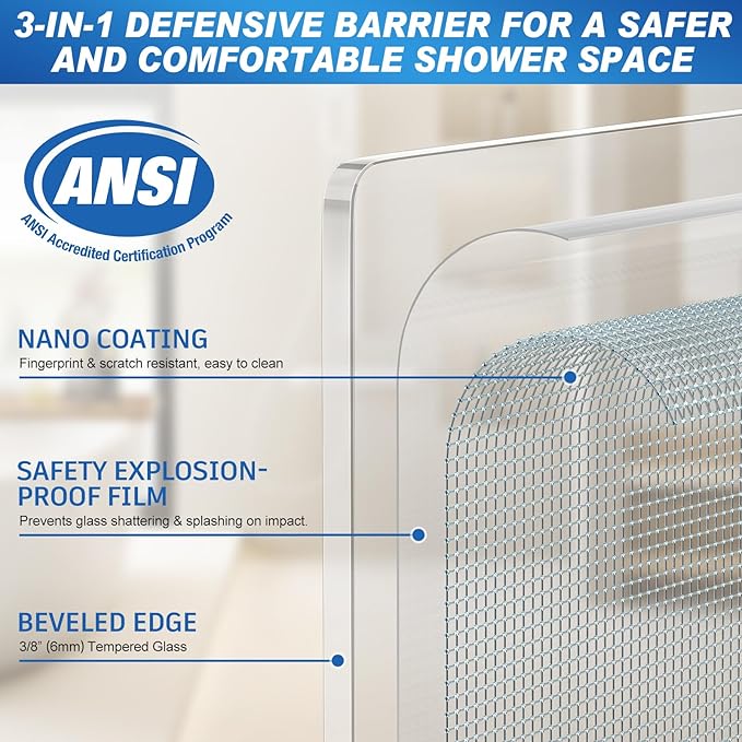 Shower Door, 60" W x 76" H 3/8" (10mm) Thick Framed Glass Shower Door with Explosion-Proof Film Nano Coating, Double Sliding Shower Doors for Walk in Shower,Stainless Steel Hardware