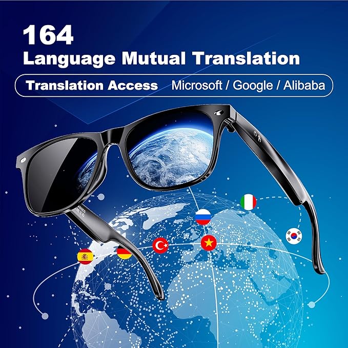 AI Smart Glasses for Women and Men, Bluetooth Translation Glasses with Chat GPT and 164 Languages, Sunglasses with Polarized Lens, Music Playback & Hands-Free Calls, UV & Blue Light Protection