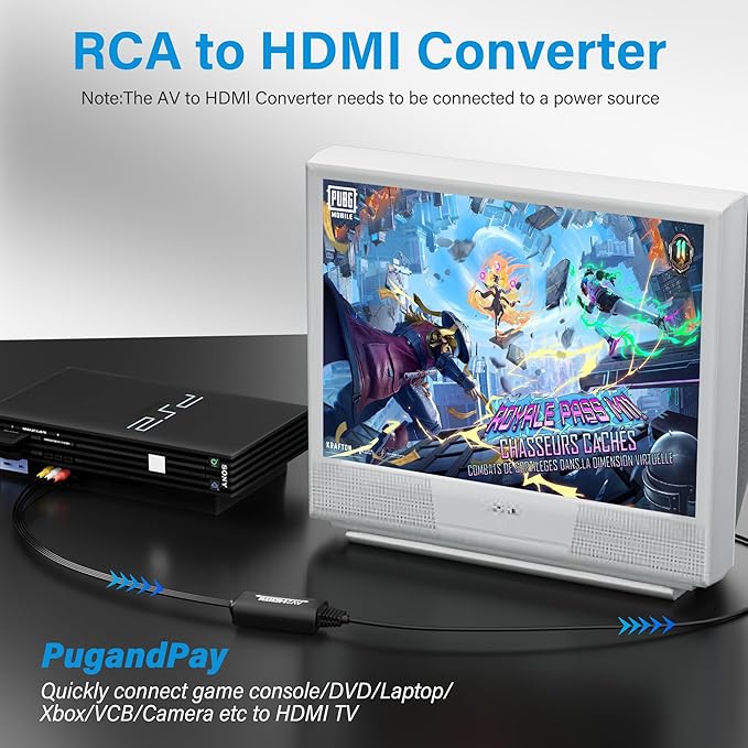 Adoreen Unidirectional 3 RCA to HDMI Converter Cable 10 Ft, 1080P Composite CVBS AV Audio Video Adapter with USB Power for PAL/NTSC PC Xbox PS4 TV STB VHS VCR Camera DVD-NOT HDMI to RCA
