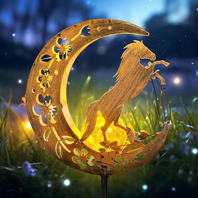 JOBOSI Solar Moon Horse Decorative Light Gift, Portable Decorative Ground Stake Light, Mother's Day Gift, Gifts for Women Grandmothers, Garden Lawn Decor Christmas & New Year Gift