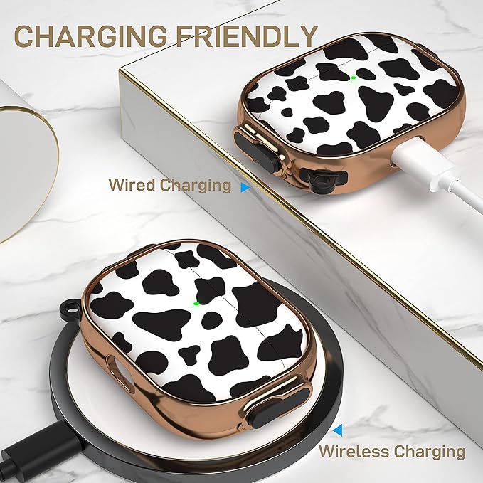 Maxjoy for AirPods Pro 2nd/1st Generation Case with Lock, Cute AirPods Pro 2 Case Lock Protective Hard AirPod Pro Cover for Women Men with Keychain for Airpod Pro (2023/2022/2019), Cow Print