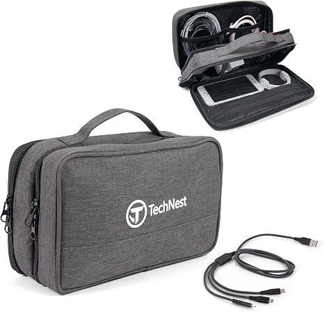 Travel Cable Organizer Case – Waterproof Electronics Storage Bag with 3-in-1 Charging Cable – Portable Tech Accessories Organizer for Travel, Work & Home