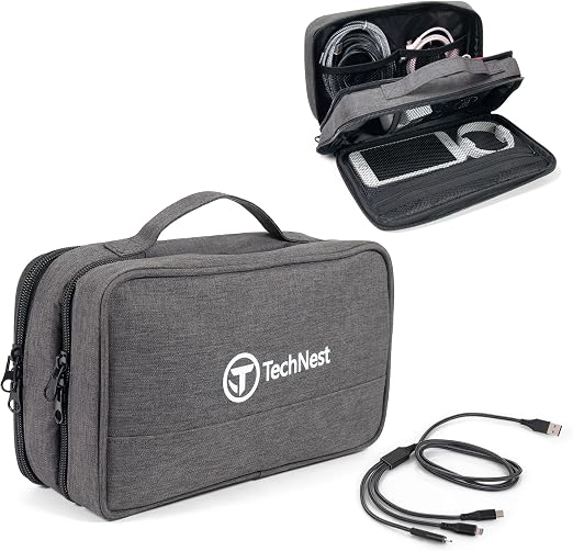 Travel Cable Organizer Case – Waterproof Electronics Storage Bag with 3-in-1 Charging Cable – Portable Tech Accessories Organizer for Travel, Work & Home