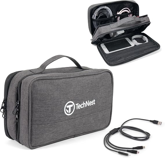 Travel Cable Organizer Case – Waterproof Electronics Storage Bag with 3-in-1 Charging Cable – Portable Tech Accessories Organizer for Travel, Work & Home