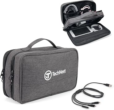 Travel Cable Organizer Case – Waterproof Electronics Storage Bag with 3-in-1 Charging Cable – Portable Tech Accessories Organizer for Travel, Work & Home
