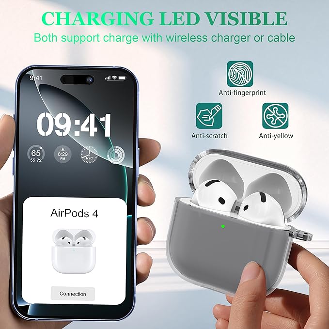 for AirPods 4th Generation Case Cover 2024, Military-Grade Shockproof, Soft TPU Highly Transparent Anti-Yellowing for AirPods 4 Case with Cleaning Kit & Cute Round Buckle, Clear Black