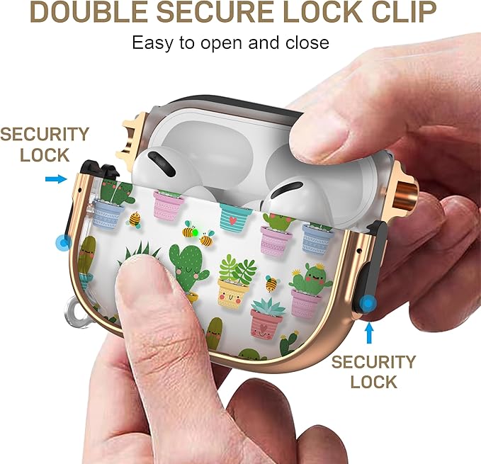 Maxjoy for AirPods Pro 3rd Generation Case with Lock, Clear AirPods Pro 3 Case Lock Protective Hard AirPod Pro 3 Cover for Women Men with Keychain for Airpod Pro 3rd Gen Cover 2025, Cactus