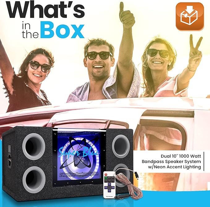Pyramid 1000W Dual Bandpass Speaker System - Car Audio Subwoofer w/ Neon Accent Lighting, Plexi-Glass Front Window, 4 Tuned Ports, Silver Polypropylene Cone & Rubber Edge Suspension - Pyramid BNPS102
