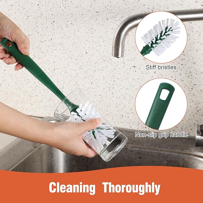 Kitchen Cleaning Tool Set - 3-Pack Dish Scrub Brush Kit with 10PCS Non-Scratch Scrub Sponges, Bottle Brush & Pot Scrubber, Safe for Cookware, Bathroom & Nonstick Surfaces