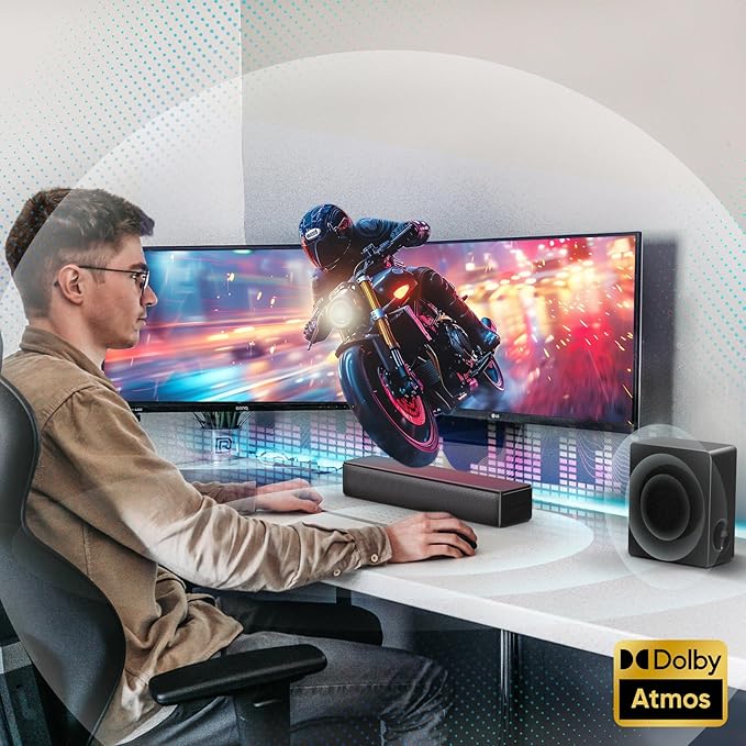 Sound bar with subwoofer, 200W 2.1 ch soundbar w/Dolby Atmos Surround Sound System, 3D Bass Adjustable Home Theater Bluetooth TV Speaker for Smart TV/Projector/PC