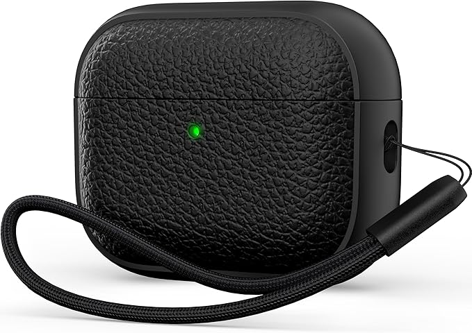 R-fun for AirPods Pro 3 Case 2025, Soft TPU (Leather-Like Design) Drop Protection Cover for Men and Women with Lanyard and Cleaner Kit, Compatible with Apple AirPods Pro 3rd Generation-Black