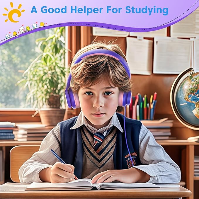 Kids Headphones with 3.5mm & USB C Wired Headphones, USB C Headphones Kids for School, Lightweight On-Ear Headphones Built-in Mic & Safe Volume Limited for classroom/Girls/Boys/Travel/Tablets(Purple)