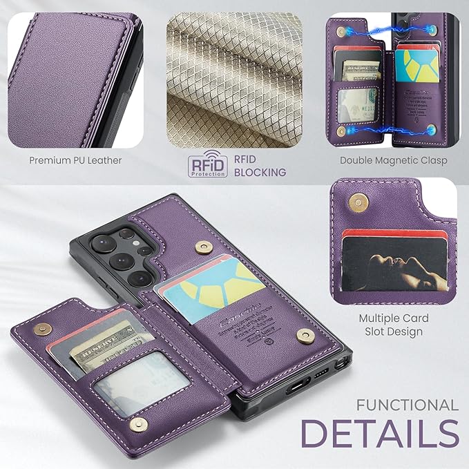 Bemal for Samsung Galaxy S23 Ultra Wallet Case with Card Holder, RFID Blocking, Shockproof Leather Kickstand for Men and Women, Durable Protective Phone Cover for 6.8", Purple