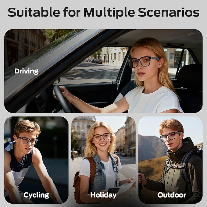 Oraolo Smart Glasses, Polarized Sunglasses with Bluetooth Speaker, Wireless Music & Calls, Athletic/Outdoor UV Protection and Voice Control, Unisex(Clear)