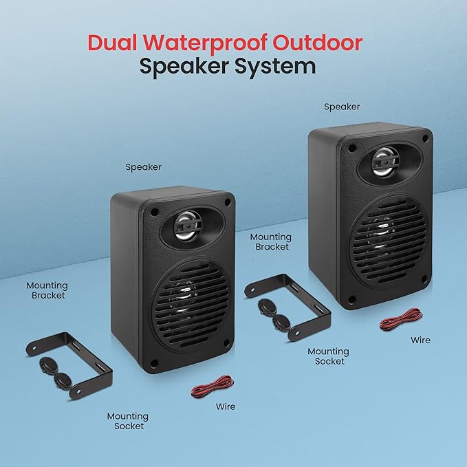 Pyle 200 Watt Bluetooth Indoor Outdoor Speakers Pair - Dual Waterproof 3.5” 2-Way Full Range Speaker System w/ 1/2” High Compliance Polymer Tweeter | Home, Boat, Marine, Deck, Patio, Poolside (Black)