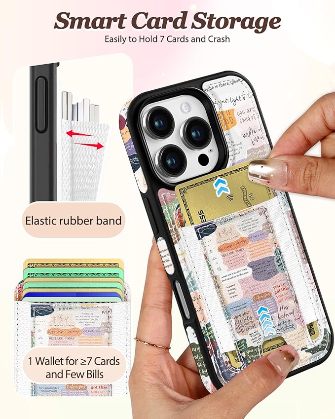 Shorogyt for iPhone 16 Pro Max Case Wallet - Fits 5 Cards, Compatible with Magsafe Detachable Magnetic Credit Card Holder Leather Cardholder Cute Phone Cover Women Girls for Apple 16 ProMax, Collage