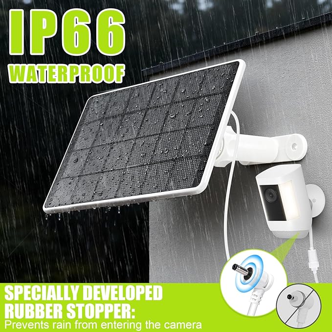 6W Solar Panel for Ring Camera, 2 Pack Solar Charger Compatible with Ring Stick Up Cam, Spotlight Cam Plus/Pro, 9.8ft Cable with USB-C to Barrel Plug Adapter, IP66 Waterproof, Extendable Bracket