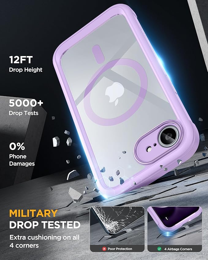 Miracase for iPhone 17e Case & iPhone 16e Case, Full-Body Phone with Built-in Glass Screen Protector, [Magnetic with MagSafe] Military Drop Proof 17 E/ 16 E Cover Bumper 6.1 inch, Purple