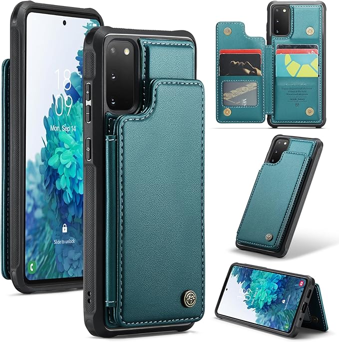 Bemal for Samsung Galaxy S20 FE Wallet Case with Card Holder, RFID Blocking, Shockproof Leather Kickstand for Men and Women, Durable Protective Phone Cover for 6.5", Bluish Green