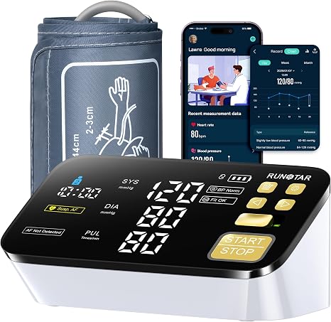 RunStar Smart Blood Pressure Monitor for Home Use, with Wide Upper Arm Blood Pressure Cuff (8.6'' -17.3''), FSA&HSA Eligible, 6.5'' Clear LED Display, AFib Detection, Connect App for iOS & Android