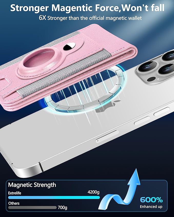 ExtreLife for Magsafe Wallet with Airtag Holder, Magnetic Wallet for iPhone 17/16/15/14/13/12 Series, 9-Card Holder, Open ID Window, Adjustable Stand, RFID Blocking, Pink