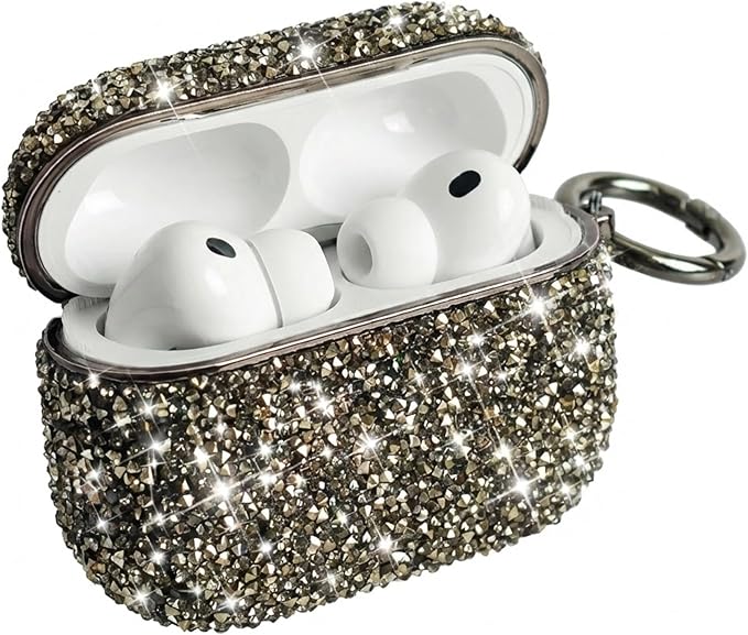 for Cute Glitter AirPods 4 Case for Women| Bling Hard Airpod iPods 4 Cases | with Keychain | Sparkly Rhinestone Air Pods 4 Generation Case for Women Girl- Model A3058/A3059(Black)