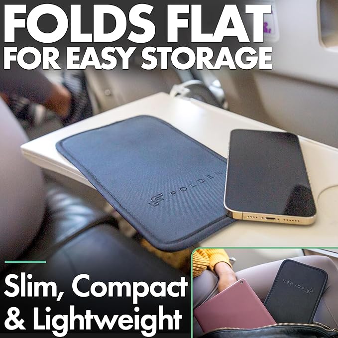 Folden Airplane Phone Holder, Flexible Tablet and Cell Phone Holder, Folding Cellphone Stand for Desk, Bed, Office, Treadmill - Airplane Accessories Long Flight Travel - Plane Essentials (Cordura)