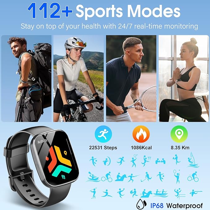 Csasan Smart Watch for Men Women(Answer/Make Call), 1.91" HD Screen Smartwatch Heart Rate/Sleep/Steps Monitor Black