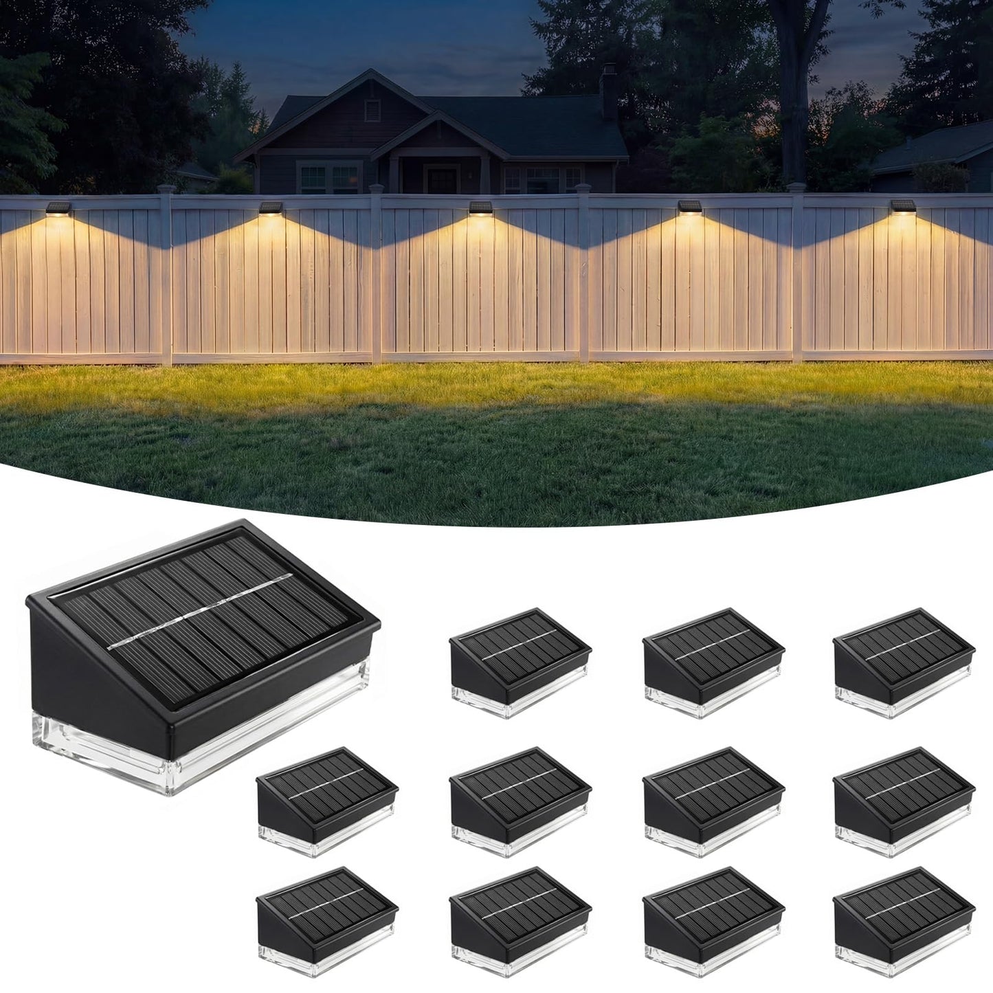 Solar Fence Lights — 12-Pack Weatherproof LED Lighting - Image 1