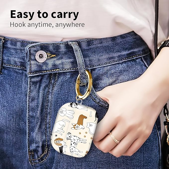 Compatible with Airpod pro 2nd/1st Generation Case Cover with Gold Round Keychain Cute Pattern Hard & Anti Slip Cover for Men Women & Girls（Various Dogs）