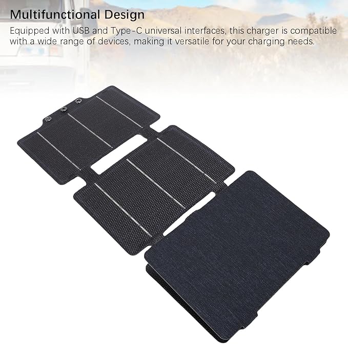 Portable Solar Charger, Foldable Efficient Monocrystalline Silicon USB C Universal Solar Panel for Camping Hiking Outdoor Enthusiasts Travelers