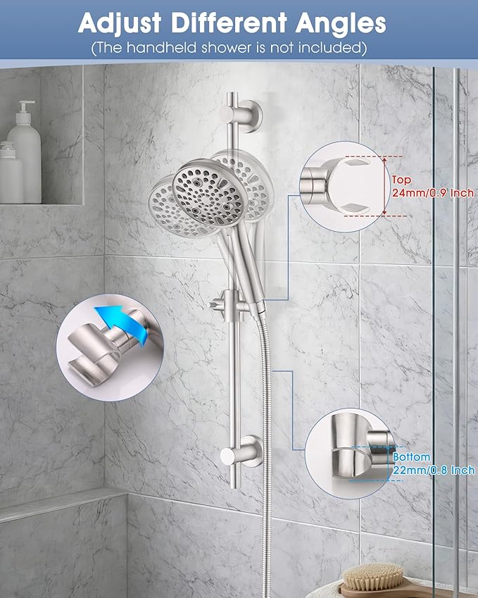 Shower Slide Bar with Adjustable Handheld Shower Head Holder, 25 Inch SUS304 Stainless Steel Shower Rail, Replacement for RV, Camper, Hotel & Bathroom, Polished Brushed Nickel