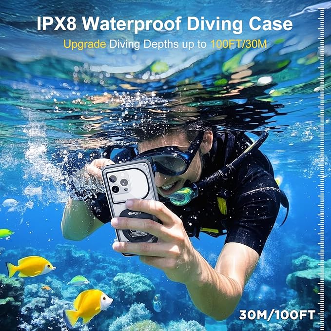 Beasyjoy Waterproof Phone Case, Underwater Phone Case for Snorkeling, Universal IPX8 Diving Pouch with Lanyard for iPhone Samsung Google Moto Series-[NOT Fit Snugly] [Touchscreen Operated Only] -Black