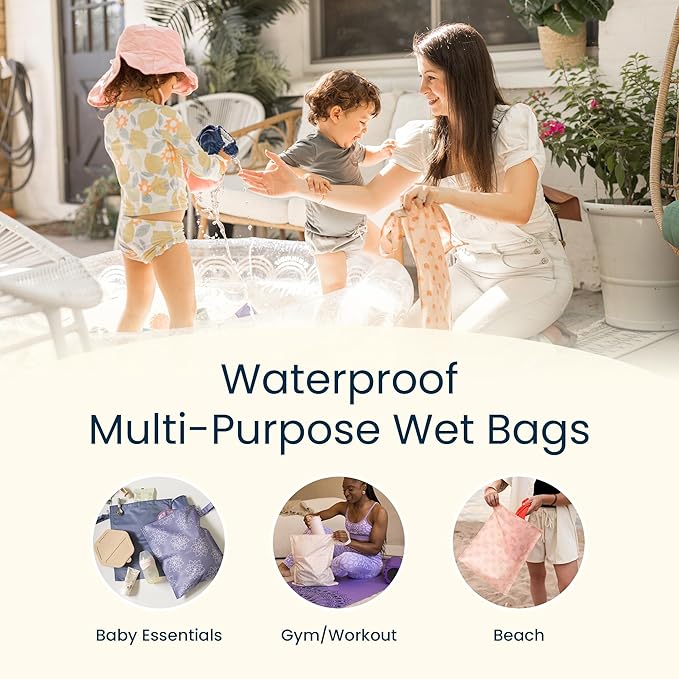Tiny Twinkle Mess Proof Wet Bags | 2-Pack Reusable Waterproof Wet Bags for Swimsuits | Baby Clothes | Travel & Diaper Bag (Unisex Checkers)
