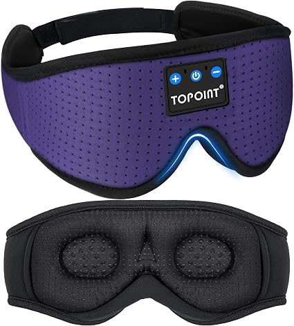 Sleep Mask with Headphones Bluetooth 5.4, TOPOINT 3D Eye Mask Blackout Breath Silk for Side Sleepers Women Men, Sleep Headphones Earphones HD Speaker Microphone for Travel Meditation Gift, CPAP Users