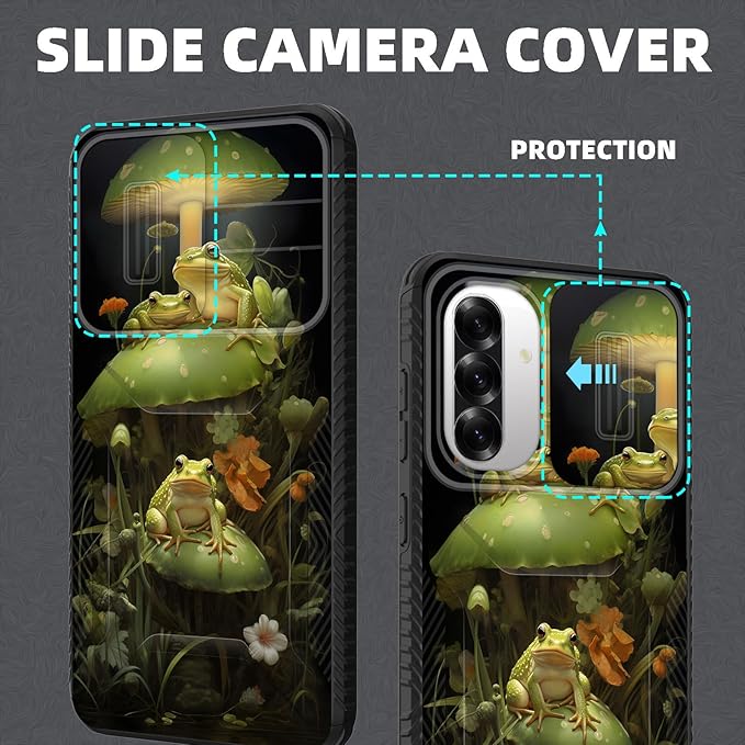 for Galaxy A36 5G/A56 5G Case Built in Slide Camera Lens Cover,Heavy Duty Shockproof Protection Dual Layer Case for Samsung Galaxy A36 5G/A56 5G 6.7" 2025,Cute Frog Mushroom