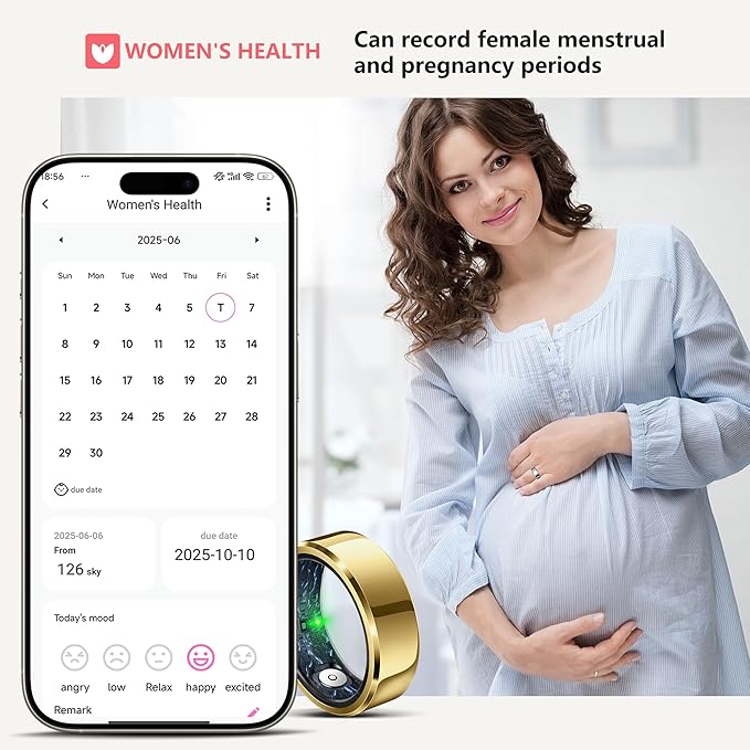 Smart Ring for Women Men, Fashion Minimalist Fitness Ring & Sleep Tracker Ring with Heart Rate, Blood Pressure,5ATM Waterproof Health Ring, No Subscription, Gifts for Women Men Gift (Gold,9)