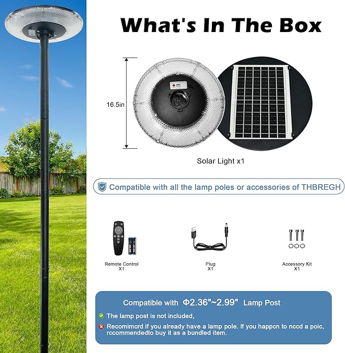 Solar Repair-Replacement Outdoor Post Light Head with 3 Color Switching, DC Charging Port Remote Control IP65 Solar Motion Sensor Street Light Head, Dusk to Dawn,Use for Courtyards, Farms