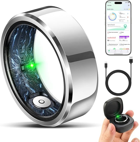 Smart Ring for Women Men, Fashion Minimalist Fitness Ring & Sleep Tracker Ring with Heart Rate, SPO₂,Blood Pressure,5ATM Waterproof Health Ring, No Subscription,Women Gift(Silver,Size 12)